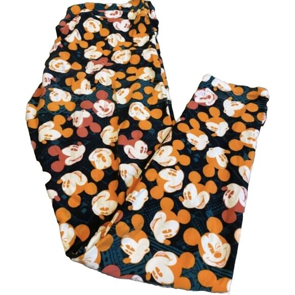 Disney x LuLaRoe Retro Mickey Mouse Head Leggings Orange Aztec TC2 18+ NEW! - Picture 1 of 5